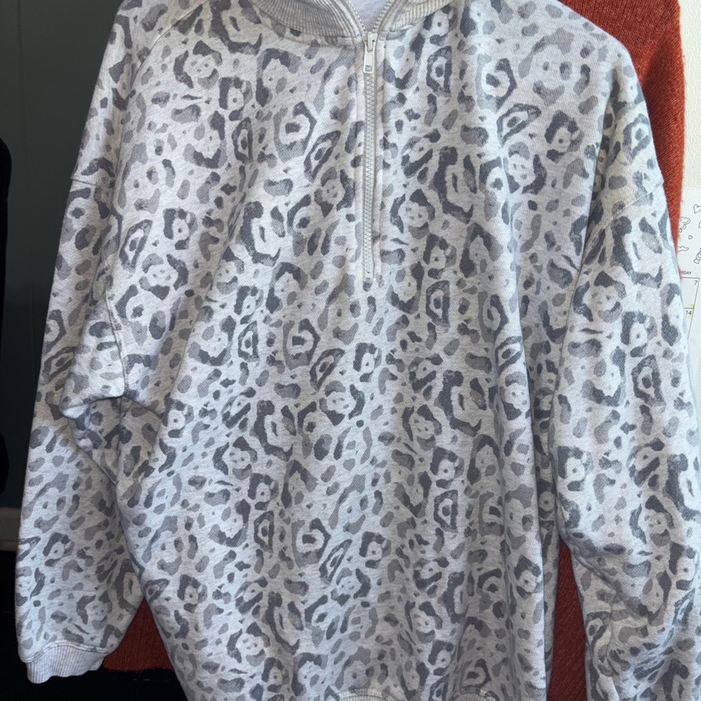 Aerie oversized xs Grey Leopard Half-Zip Sweater